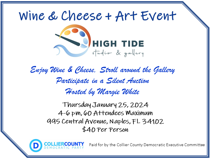 Invitation to a Wine and cheese event January 25 at High Tide Studio